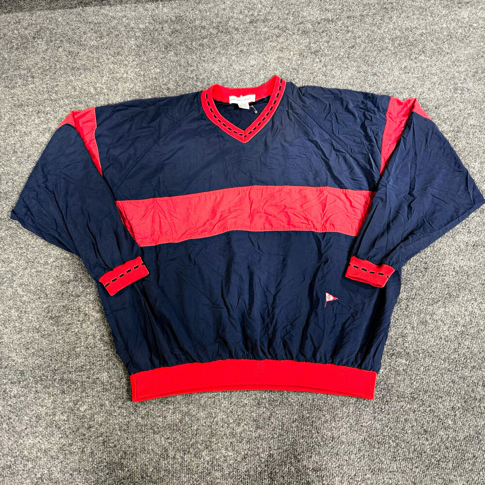Vintage Jack Nicklaus Golf Pullover Windshirt Mens XL Navy Red V-Neck 100% Nylon